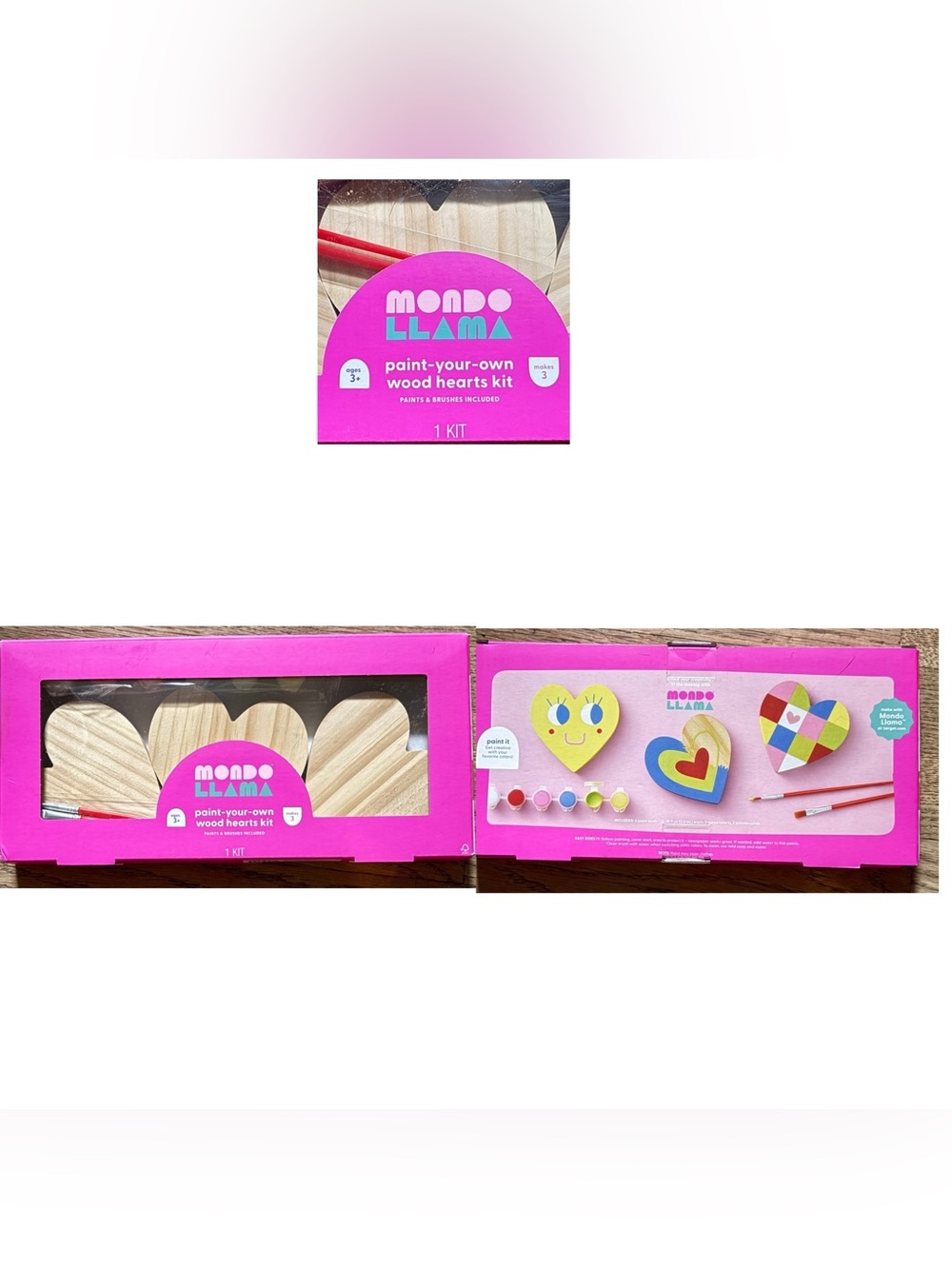 6/$20 Mondo Llama Paint-Your-Own Wood Hearts Kit Age 3+ NWT